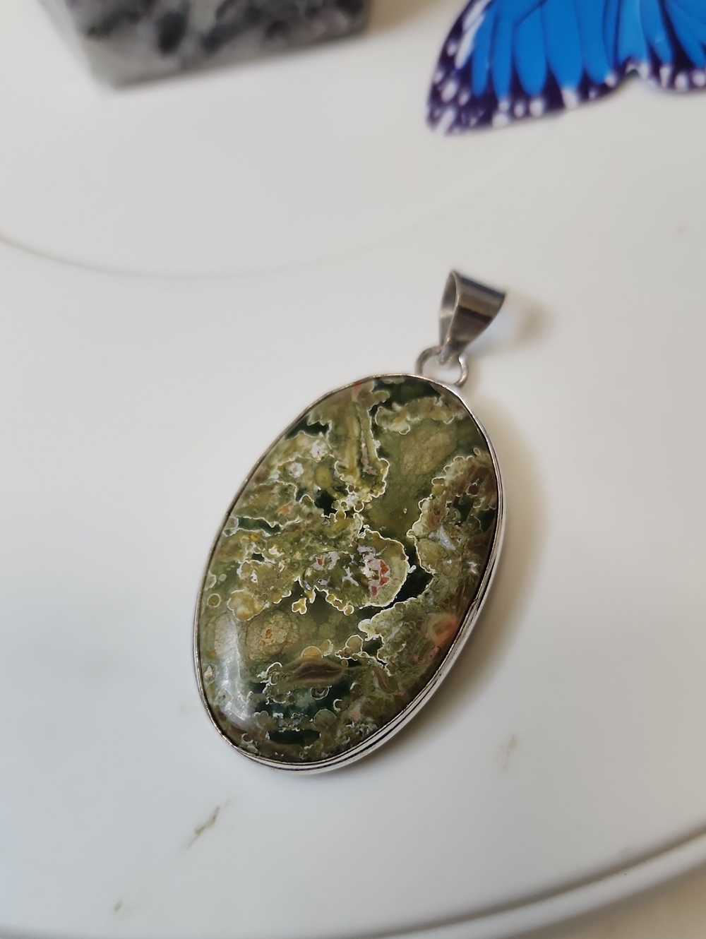 Green Rhyolite Oval Pendant Necklace - Women Jewelry